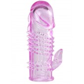 Розовая  гелевая насадка с клиторальным отростком - 13,5 см. - Toyfa Basic - в Батайске купить с доставкой