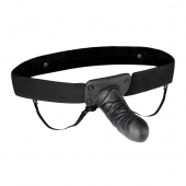Чёрный полый страпон с вибрацией Unisex Vibrating Hollow Strap-On - 14 см. - Lux Fetish - купить с доставкой в Батайске
