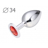 Коническая серебристая анальная втулка с красным кристаллом - 8,2 см. - Anal Jewelry Plug - купить с доставкой в Батайске