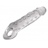 Прозразная закрытая насадка на пенис с поддержкой мошонки Clearly Ample Penis Enhancer - 22 см. - XR Brands - в Батайске купить с доставкой