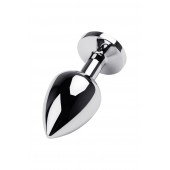 Серебристая коническая анальная пробка с красным кристаллом - 8 см. - ToyFa - купить с доставкой в Батайске