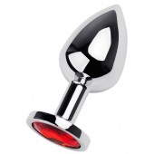 Серебристая коническая анальная пробка с красным кристаллом - 8 см. - ToyFa - купить с доставкой в Батайске