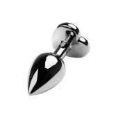 Серебристая коническая анальная пробка с красным кристаллом-сердечком - 7 см. - ToyFa - купить с доставкой в Батайске