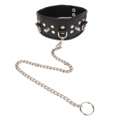 Черный ошейник с шипами и металлическим поводком-цепочкой - Notabu - купить с доставкой в Батайске
