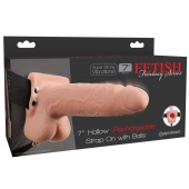 Телесный перезаряжаемый вибрострапон 7  Hollow Rechargeable Strap-on with Balls - 20,3 см. - Pipedream - купить с доставкой в Батайске