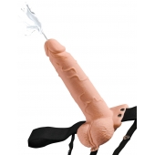 Телесный полый страпон с имитацией эякуляции 7.5  Hollow Squirting Strap-On with Balls Flesh - 21,6 см. - Pipedream - купить с доставкой в Батайске