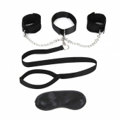 Чёрный ошейник с наручниками и поводком Collar Cuffs   Leash Set - Lux Fetish - купить с доставкой в Батайске