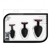 Набор черных анальных пробок с красным кристаллом-сердечком Bling Plugs Training Kit - Blush Novelties - купить с доставкой в Батайске