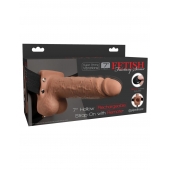 Кофейный перезаряжаемый вибрострапон 7  Hollow Rechargeable Strap-on with Balls - 20,3 см. - Pipedream - купить с доставкой в Батайске
