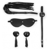 Эротический набор в черном цвете: маска, кляп, пэстисы, плётка - Notabu - купить с доставкой в Батайске