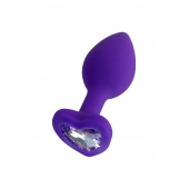 Фиолетовая анальная втулка Diamond Heart с прозрачным кристаллом - 7 см. - ToyFa - купить с доставкой в Батайске