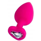 Розовая анальная втулка Diamond Heart с прозрачным кристаллом - 9,5 см. - ToyFa - купить с доставкой в Батайске