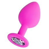 Розовая анальная втулка Brilliant с прозрачным кристаллом - 8 см. - ToyFa - купить с доставкой в Батайске