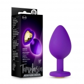 Фиолетовая анальная пробка Bling Plug Medium с золотистым стразом - 8,3 см. - Blush Novelties - купить с доставкой в Батайске
