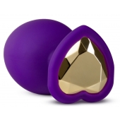 Фиолетовая анальная пробка Bling Plug Large с золотистым стразом - 9,5 см. - Blush Novelties - купить с доставкой в Батайске