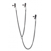 Черные зажимы на соски и клитор на цепочке DELUXE NIPPLE   CLIT CLAMPS - Dream Toys - купить с доставкой в Батайске