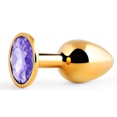 Золотистая анальная пробка с фиолетовым стразом - 7,2 см. - Anal Jewelry Plug - купить с доставкой в Батайске