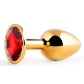 Золотистая анальная пробка с красным стразом - 7,2 см. - Anal Jewelry Plug - купить с доставкой в Батайске