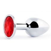 Серебристая анальная пробка с красным стразом - 7,2 см. - Anal Jewelry Plug - купить с доставкой в Батайске
