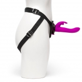 Лиловый страпон Rechargeable Vibrating Strap-On Harness Set - 17,6 см. - Happy Rabbit - купить с доставкой в Батайске