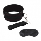 Черный ошейник с длинным поводком Collar and Leash Set - Lux Fetish - купить с доставкой в Батайске