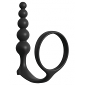 Черная анальная цепочка с эрекционным кольцом Ass-gasm Cockring Anal Beads - Pipedream - в Батайске купить с доставкой