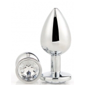 Серебристая анальная втулка с прозрачным кристаллом - 7,1 см. - Dream Toys - купить с доставкой в Батайске
