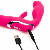 Ярко-розовый безремневой страпон Rechargeable Vibrating Strapless Strap-On - Happy Rabbit - купить с доставкой в Батайске