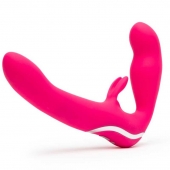 Ярко-розовый безремневой страпон Rechargeable Vibrating Strapless Strap-On - Happy Rabbit - купить с доставкой в Батайске