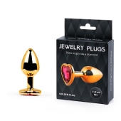 Золотистая анальная пробка с малиновым кристаллом-сердечком - 7 см. - Anal Jewelry Plug - купить с доставкой в Батайске