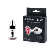 Серебристая анальная пробка с малиновым кристаллом-сердечком - 7 см. - Anal Jewelry Plug - купить с доставкой в Батайске