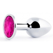 Серебристая анальная пробка с малиновым кристаллом - 7,2 см. - Anal Jewelry Plug - купить с доставкой в Батайске