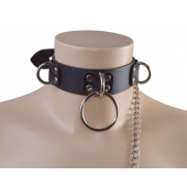 Черный кожаный ошейник Big Ring - Sitabella - купить с доставкой в Батайске