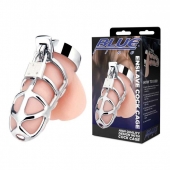 Серебристая металлическая клетка для члена с замком Enslave Cock Cage - BlueLine - купить с доставкой в Батайске