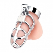 Серебристая металлическая клетка для члена с замком Enslave Cock Cage - BlueLine - купить с доставкой в Батайске
