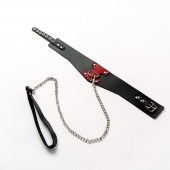 Черный широкий ошейник с красным декором и поводком - Crazy Handmade - купить с доставкой в Батайске