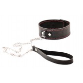 Черный широкий ошейник с красной строчкой и поводком - Crazy Handmade - купить с доставкой в Батайске