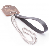 Серебристый металлический поводок с кожаной черной ручкой - 80 см. - Crazy Handmade - купить с доставкой в Батайске