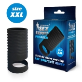 Черная открытая насадка на пенис с кольцом для мошонки XXL-size - 9,4 см. - Sex Expert - в Батайске купить с доставкой