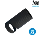 Черная открытая насадка на пенис с кольцом для мошонки XL-size - 8,9 см. - Sex Expert - в Батайске купить с доставкой