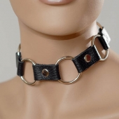 Кожаный черный ошейник с кольцами - Sitabella - купить с доставкой в Батайске