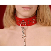 Красный кожаный ошейник с карабином и поводком - Sitabella - купить с доставкой в Батайске