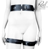 Черный кожаный пояс с гартерами - S-M - Notabu - купить с доставкой в Батайске