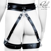 Черный кожаный пояс с гартерами - L-XL - Notabu - купить с доставкой в Батайске