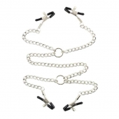 Серебристые зажимы для сосков и половых губ на тонкой цепочке - Notabu - купить с доставкой в Батайске