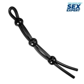 Черное силиконовое лассо с тремя шариками для утяжки - Sex Expert - в Батайске купить с доставкой