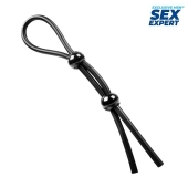 Черное силиконовое лассо с двумя шариками для утяжки - Sex Expert - в Батайске купить с доставкой