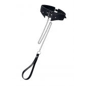 Черный кожаный ошейник-воротник с поводком - Pecado - купить с доставкой в Батайске