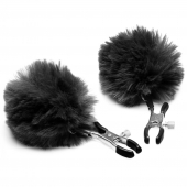 Зажимы для сосков с черным помпонами Pom Pom Nipple Clamps - XR Brands - купить с доставкой в Батайске