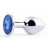 Анальное украшение BUTT PLUG  Small с синим кристаллом - 7 см. - Anal Jewelry Plug - купить с доставкой в Батайске